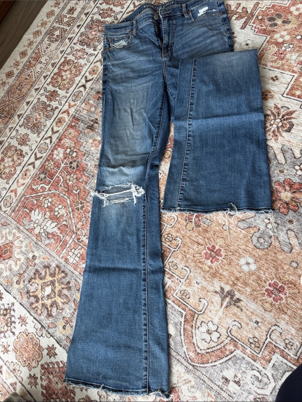 American Eagle Outfitters Dark Wash Distressed Flare Jeans